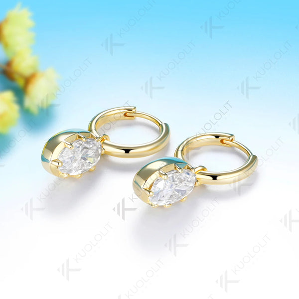 Kuololit 5CTW Oval Cut Moissanite Custom Hoop Earrings for Women Solid 14K10K 585 Gold Earrings for Engagement Wedding Christmas