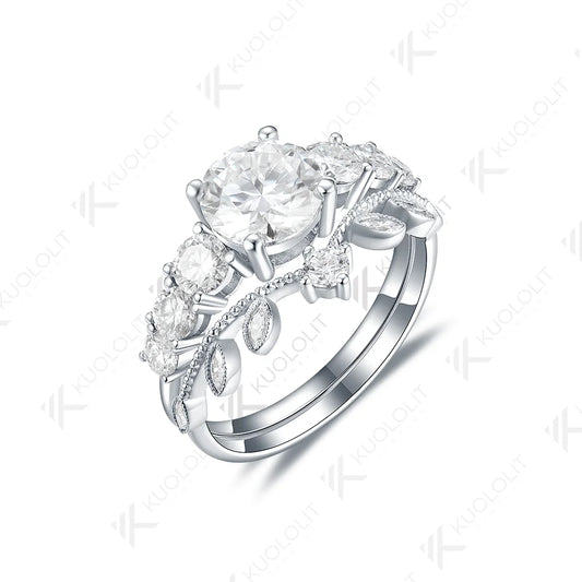 Kuololit 2CT Moissanite Rings for Women Solid 14K 10K 585 White Gold 925 Silver PT950 Set Rings for Engagement Wedding Christmas