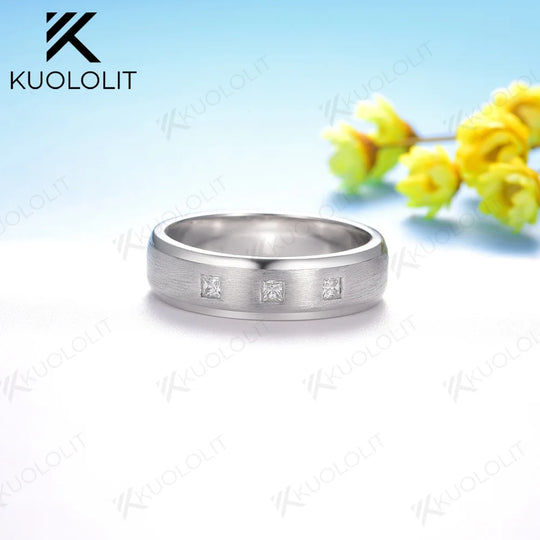 Kuololit 0.24CTW Moissanite Princess Cut Brushed Band for Men Women 925 Sliver Solid14K 10K Gold Ring for Anniversary Engagement