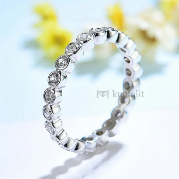 Kuololit Lab Grown Diamonds Rings for Women Bezel Set 585 14K 10K White Gold Bubble Rings Matching Full Eternity Wedding Band