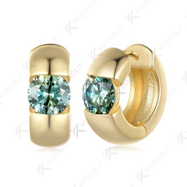 Kuololit 2CTW Cyan Moissanite Custom Hoop Earrings for Women Solid 14K 10K 585 Yellow Gold Hoop Earrings for Christmas Gifts