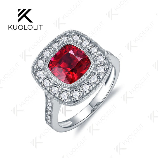 Kuololit 2.5CT Lab Grown Ruby Gemstone Ring for Women Solid 18K 14K 10K 585 Yellow Gold Moissanite Ring for Engagement Christmas