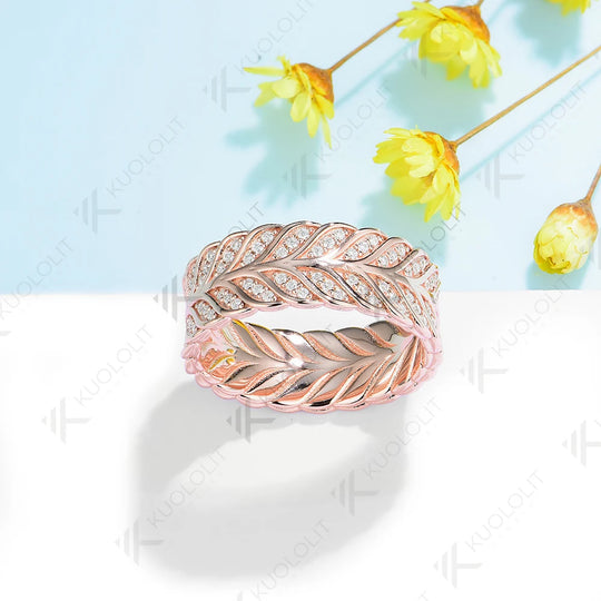 Kuololit 0.66CTW Moissanite Wide Leef Band for Women for Men 925 Sliver Solid 14K 10K Gold Ring for Anniversary Engagement Gifts