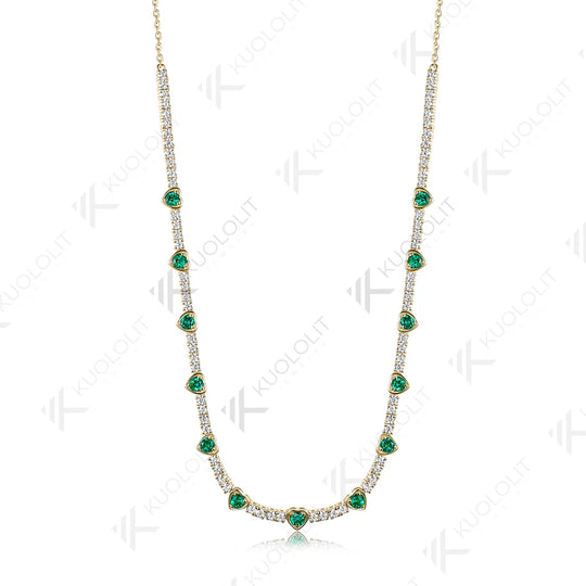 Kuololit 3.5CTW Lab Grown Emerald Moissanite Custom Necklace for Women Solid 585 14K 10K Yellow Gold Necklace for Christmas Gift