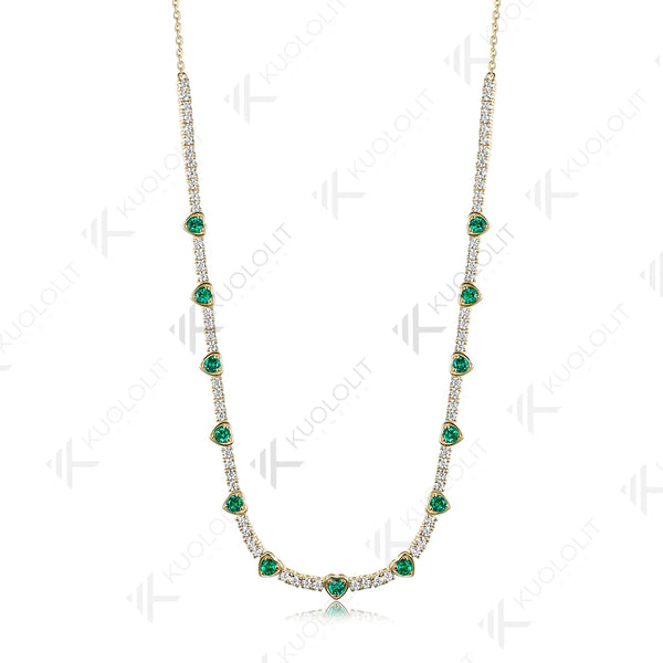 Kuololit 3.5CTW Lab Grown Emerald Moissanite Custom Necklace for Women Solid 585 14K 10K Yellow Gold Necklace for Christmas Gift