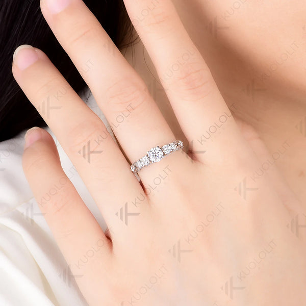 Kuololit 0.5CT Ceter Moissanite Ring for Women Solid 585 18K14K 10K Gold Ring for Anniversary Engagement Gifts Christmas Wedding