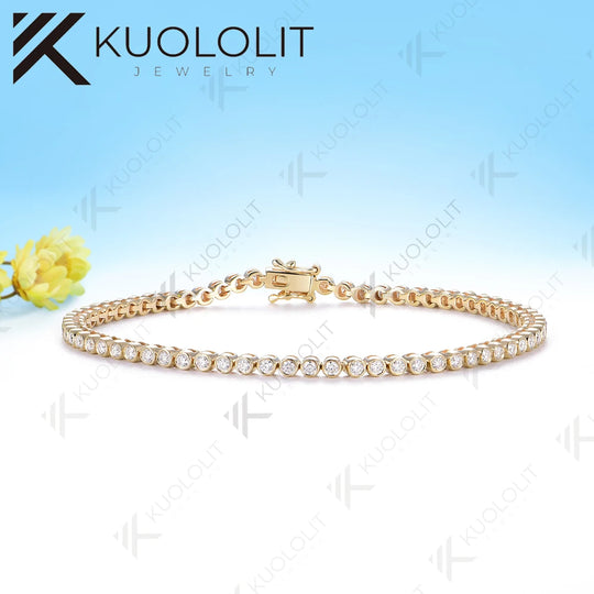 Kuololit 1.5CTW Lab Grown Diamonds Bezel Set Bracelet for Women Solid 14K10K Yellow Gold Round Bracelet for Christmas Gift Party
