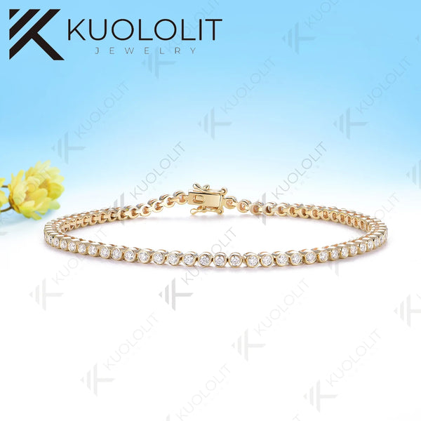 Kuololit 1.5CTW Lab Grown Diamonds Bezel Set Bracelet for Women Solid 14K10K Yellow Gold Round Bracelet for Christmas Gift Party