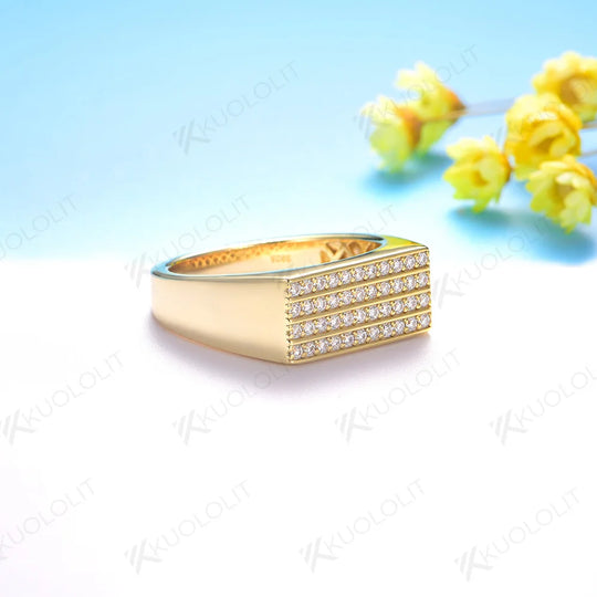 Kuololit  Moissanite Round Pave Setting Band for Women Solid 14K 10K Gold Ring for Anniversary Engagement Gifts Party Christmas