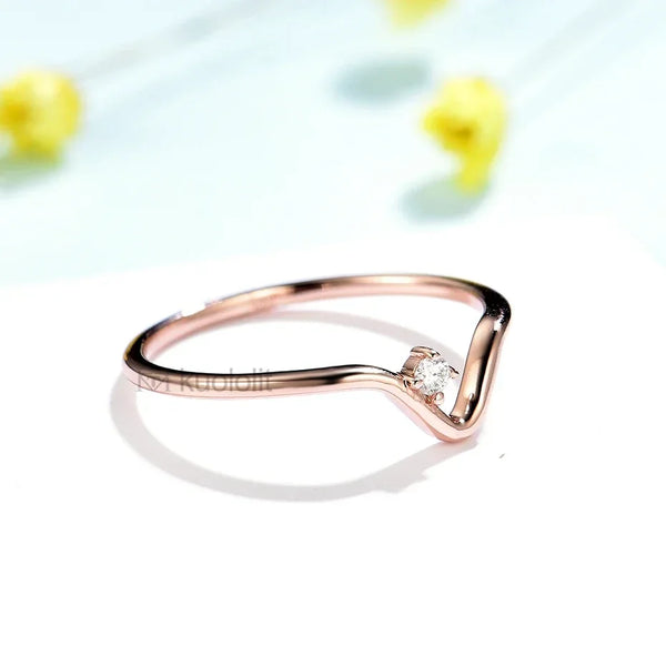 Kuololit Lab Grown Diamonds Stack Rings for Women Solid 18K 14K Rose Gold Solitaire Wedding Diamond V Band for Engagement Christmas