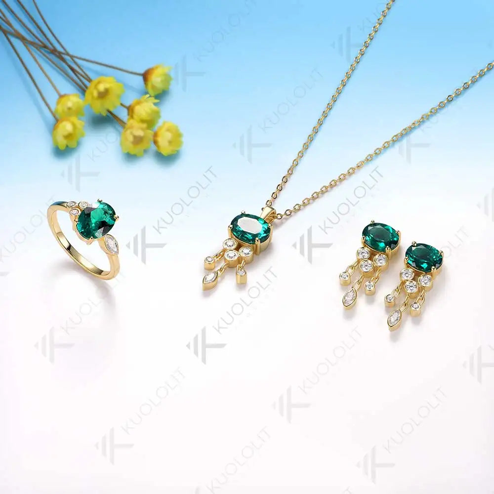 Kuololit 3.7CTW Lab Grown Emerald with Moissanite Stud Earrings for Women Solid 14K 10K 585 Gold Earrings for Christmas Gifts