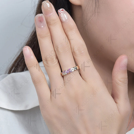 Kuololit PT900 0.7CTW Lab Grown Pink Sapphire Band for Women Solid Platinum 900 Gold for Engagement Wedding Band Christmas Gifts