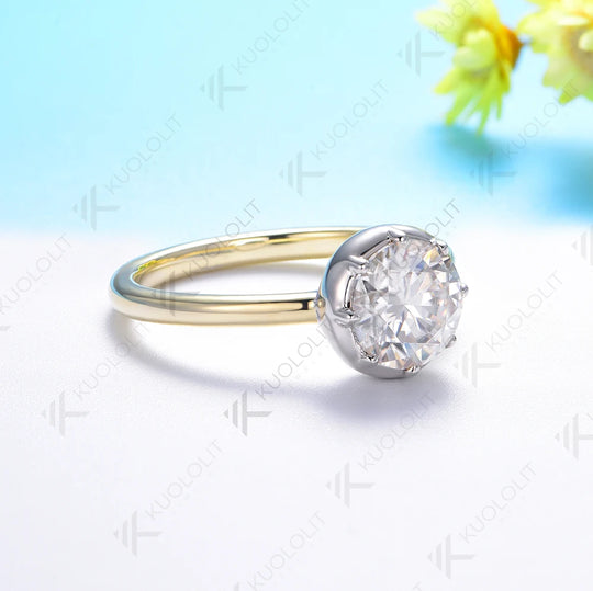 Kuololit 2CT Moissanite Ring for Women Solid 18K 14K 10K Gold Two Tone Ring for Anniversary Engagement Gifts Christmas Wedding