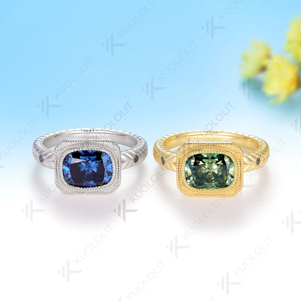 Kuololit 2.5CT Cushion Cut Cyan Moissanite Ring for Women Solid 14K 10K 585 Yellow Gold Engagement Ring for Christmas Gift Party