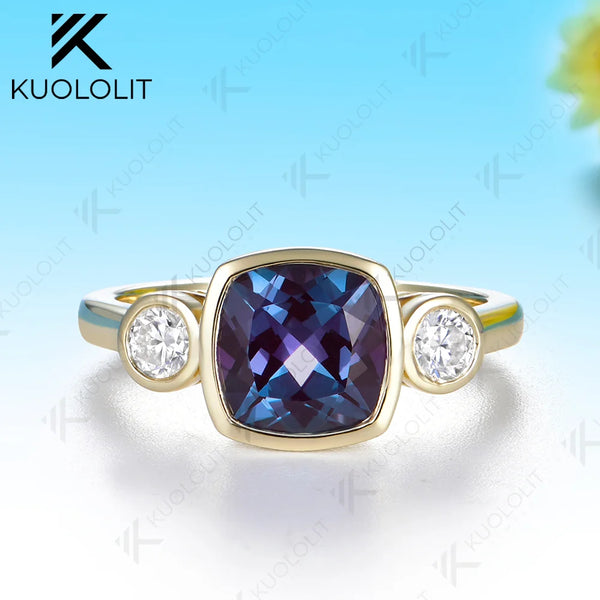Kuololit 2.5CT Lab Grown Alexandrite Custom Ring for Women Solid 14K 10K 585 Yellow Gold Engagement Ring for Christmas Gifts