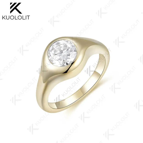 Kuololit 1CT OEC Lab Grown Diamond Rings for Women Solid 18K 14K 10K Yellow Gold Bezel Set Ring for Engagement  Anniversary Gift