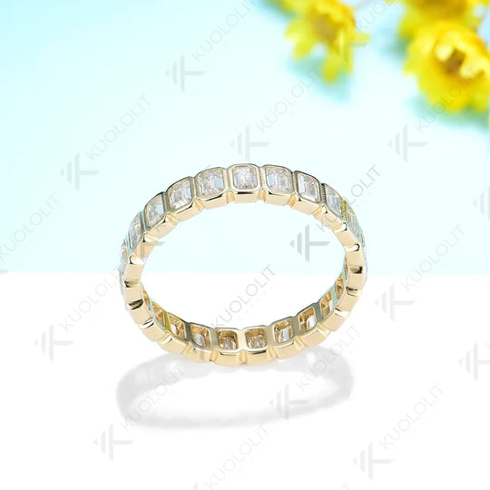 Kuololit 3.5CTW Emerald Cut Moissanite Ring for Men Women PT950 Soild 14K 10K Yellow Gold Silver Band Ring for Wedding Christmas