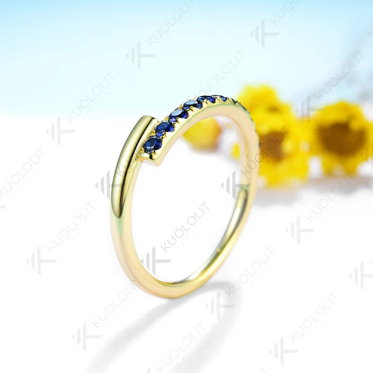 Kuololit 0.33CTW Lab Grown Blue Sapphire Band Rings for Women Solid 18K 14K 10K Gold Wedding Band Ring for Engagement Christmas