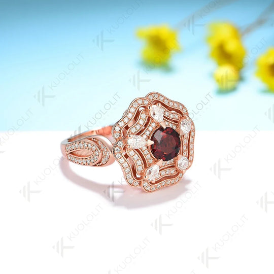 Kuololit 1CT Natural Garnet Moissanite Rings and Pendant for Women Solid 14K 10K 585 Rose Gold for Engagement Wedding Christmas
