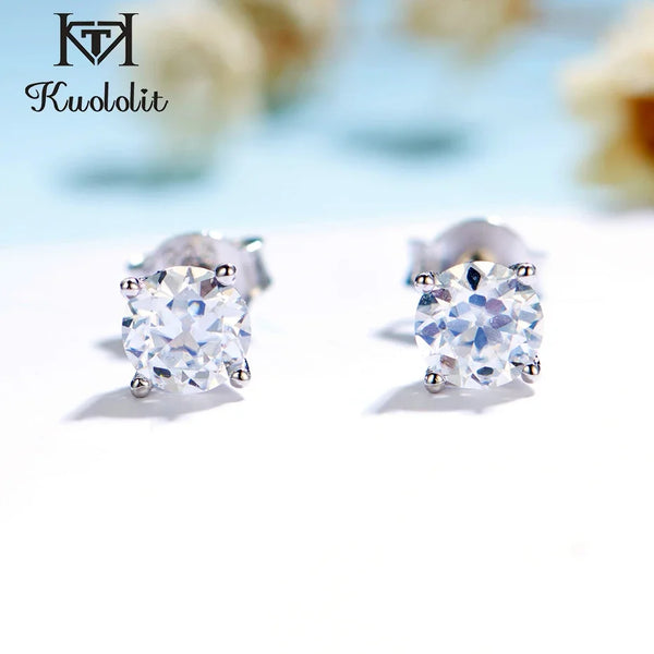 Kuololit GRA14K 10K OEC Moissanite White Gold Stud Earrings for Women Solid Yellow Gold Rose Gold D Color Solitaire Fine Jewelry