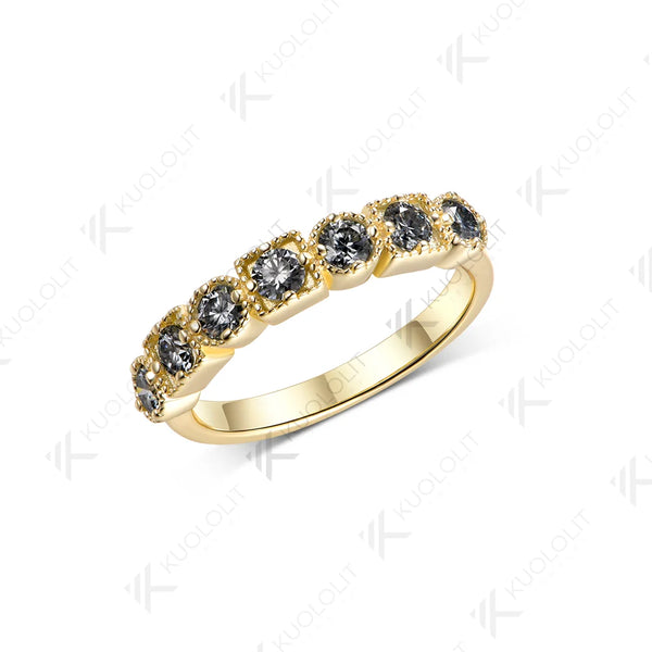 Kuololit 0.7CTW Grey Moissanite Round Custom Ring for Women Men Solid 14K 10K Yellow Gold for Eternity Half Band Christmas Gifts