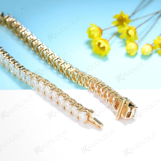 Kuololit 18CTW  Hybrid Cut Moissanite Bracelets for Women Men 10K Silver Yellow Gold Oval Cut for Engagement Wedding Christmas