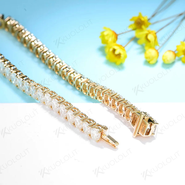 Kuololit 18CTW  Hybrid Cut Moissanite Bracelets for Women Men 10K Silver Yellow Gold Oval Cut for Engagement Wedding Christmas