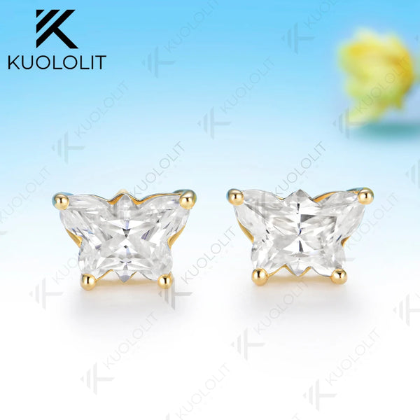 Kuololit 4CTW Butterfly Moissanite Clip Earring for Women Solid 14K 10K Yellow Gold Animal Earring for Christmas Gift Party