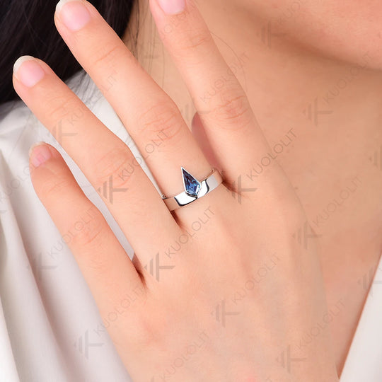 Kuololit 1.2CT Lab Grown Alexandrite Rings for Men Women Solid 18K 14K 10K585 White Gold  Kite Cut Bezel Set Bands for Christmas