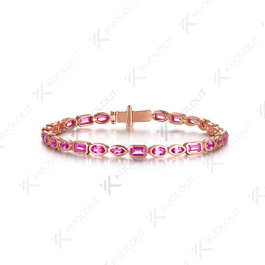Kuololit 10CTW Lab Grown Pink Sapphire Custom Bracelet for Women Men 14K 10K 585 Yellow Gold Custom Bracelet for Christmas Gifts
