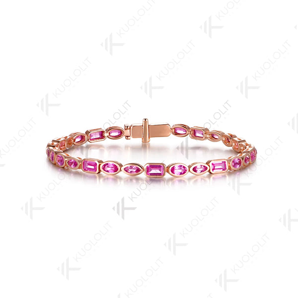 Kuololit 10CTW Lab Grown Pink Sapphire Custom Bracelet for Women Men 14K 10K 585 Yellow Gold Custom Bracelet for Christmas Gifts