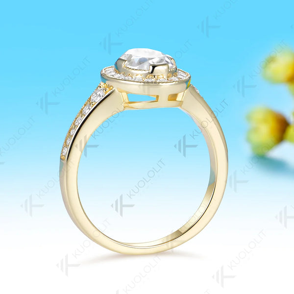 Kuololit 1.5CT OMC Oval Moissanite Custom Ring for Women Solid 14K 10K Yellow Gold Engagement Ring for Anniversary Christmas