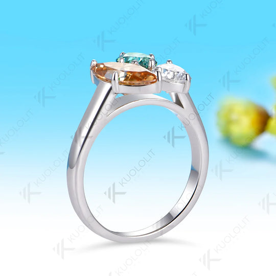 Kuololit 2.4CTW Champagne Cyan Moissanite Custom Ring for Women Men Solid 14K 10K Yellow Gold for Christmas Anniversary Gifts