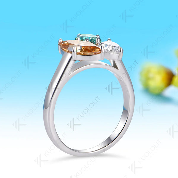 Kuololit 2.4CTW Champagne Cyan Moissanite Custom Ring for Women Men Solid 14K 10K Yellow Gold for Christmas Anniversary Gifts