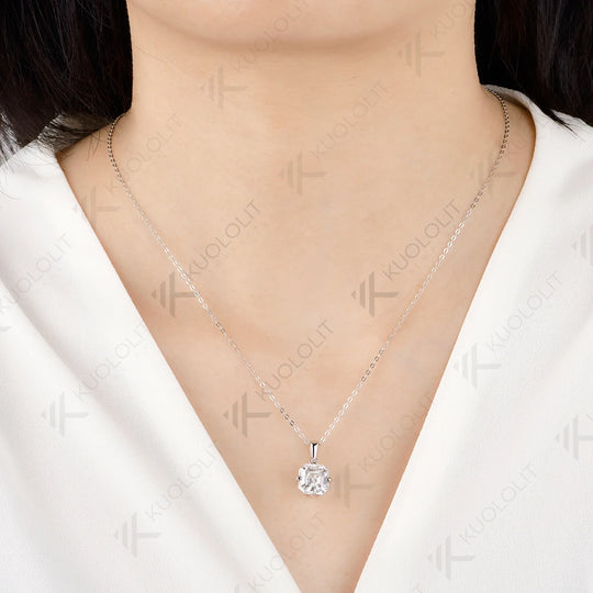 Kuololit 3.5CT Asscher Cut Cyan Moissanite Custom Necklace for Women Solid 585 14K 10K Yellow Gold Necklace for Christmas Gifts