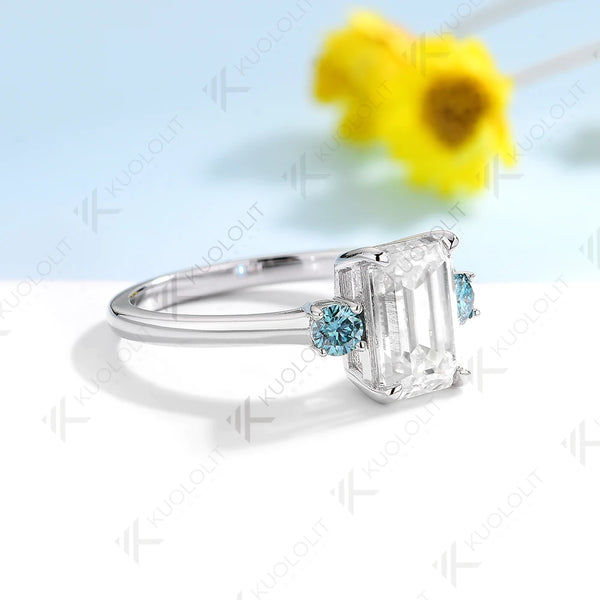 Kuololit 2.5CT Emerald Cut Moissanite Engagement Ring for Women Solid14K10K White Gold Ring for Engagement Christmas Gifts Party