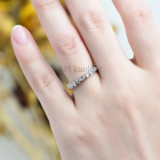 Kuololit Lab Grown Diamonds Rings for Women Bezel Set 585 14K 10K White Gold Bubble Rings Matching Full Eternity Wedding Band