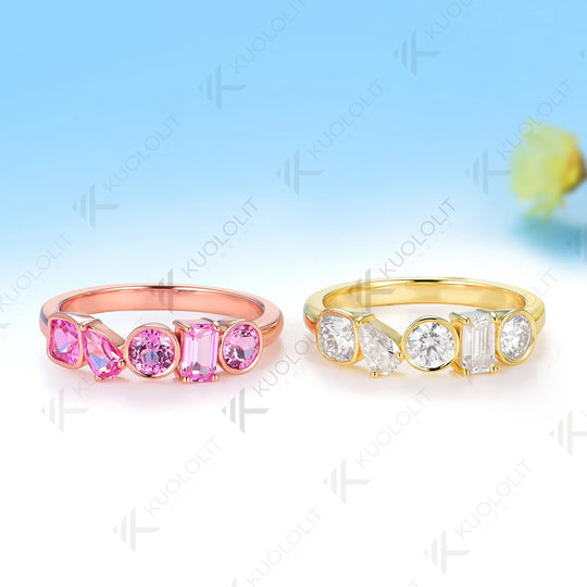 Kuololit 1.7CTW Moissanite Custom Set Ring for Women Solid 14K 10K 585 Yellow Gold Eternity Half Band for Christmas Gifts Party