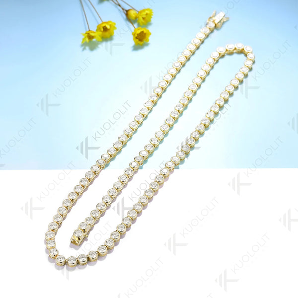 Kuololit 20.4CTW Moissanite Bezel Set Tennis Necklace for Women Pure 18K 14K 10K Gold Necklace for Anniversary Engagement Gifts