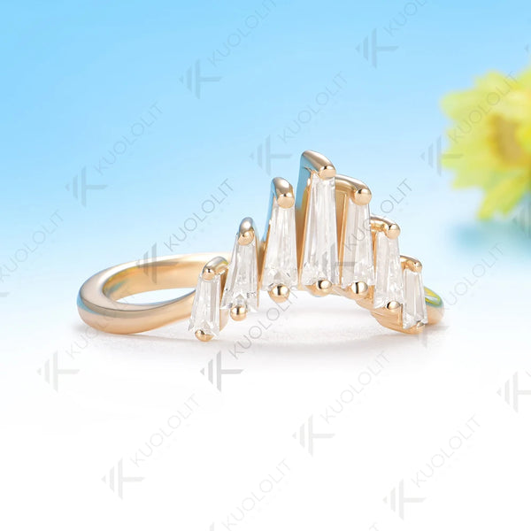 Kuololit Moissanite V Custom Ring for Women Solid 14K 10K 585 Rose Gold Wedding Band Ring for Christmas Gifts Party Anniversary