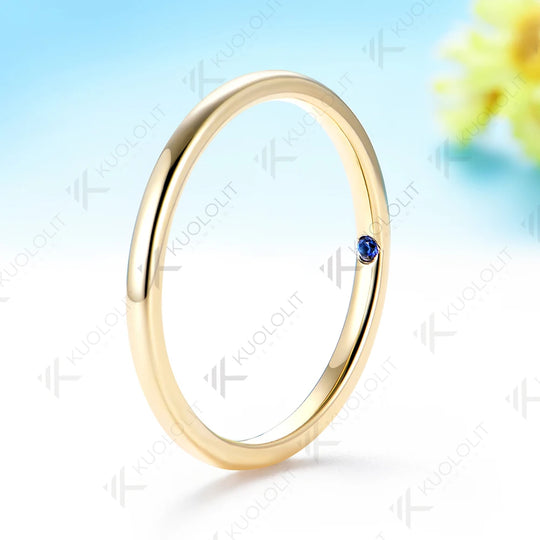 Kuololit Plain Lab Sapphire inside Custom Ring for Women Solid 14K 10K Yellow Gold Ring Band for Anniversary Christmas Gifts Party