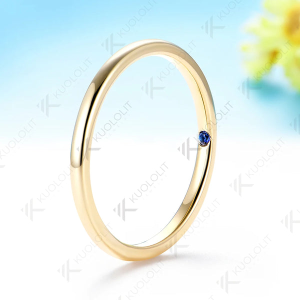 Kuololit Plain Lab Sapphire inside Custom Ring for Women Solid 14K 10K Yellow Gold Ring Band for Anniversary Christmas Gifts Party