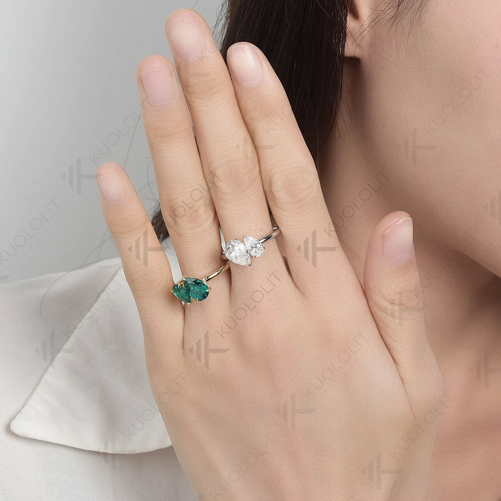 Kuololit 3CTW Lab Grown Emerald Gemstone Engagement Rings for Women Solid18K 14K 10K Yellow Gold Engagement for Party Christmas