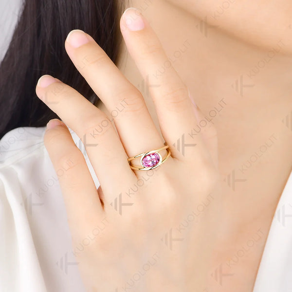 Kuololit 1.5ct Lab Grown Pink Sapphire Custom Ring for Women Solid14K 10K 585 Yellow Gold Engagement Ring for Christmas Gift