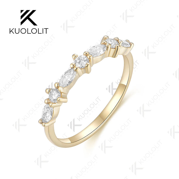 Kuololit 0.52CTW Lab Grown Diamond Marquise Band for Men Women Solid 18K 14K 10K Gold Ring for Anniversary Engagement Gifts