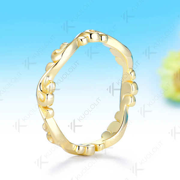 Kuololit Waves Bare Ring for Women Solid 585 14K 10K Gold Ring for Anniversary Engagement Gifts Party Christmas Jewelry Simple
