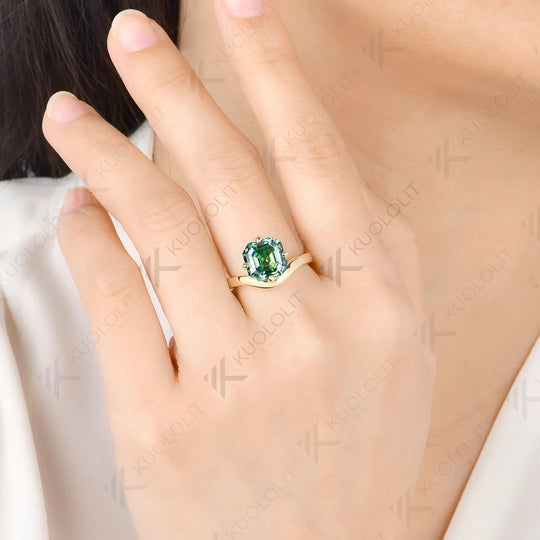 Kuololit 3.5CT Asscher Cut Moissanite Ring for Women Men Solid 14K 10K 925 Silver Yellow Gold for Anniversary Christmas Gifts