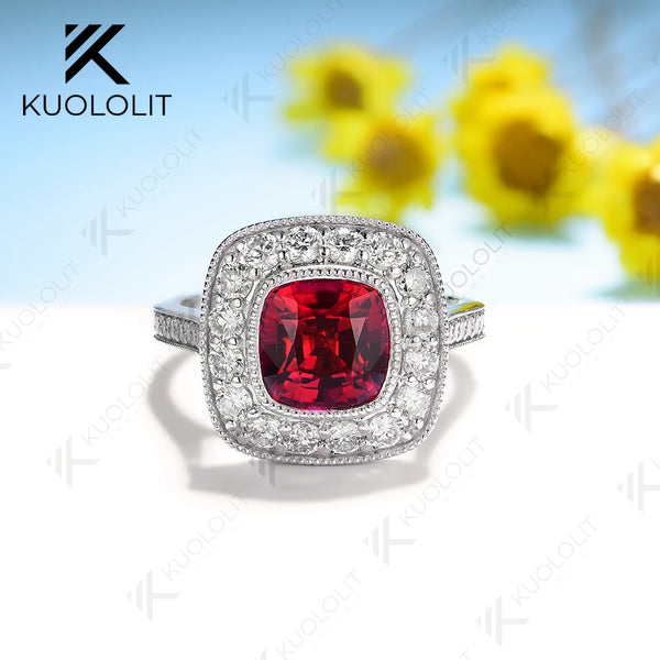 Kuololit 2.5CT Lab Grown Ruby Gemstone Ring for Women Solid 18K 14K 10K 585 Yellow Gold Moissanite Ring for Engagement Christmas
