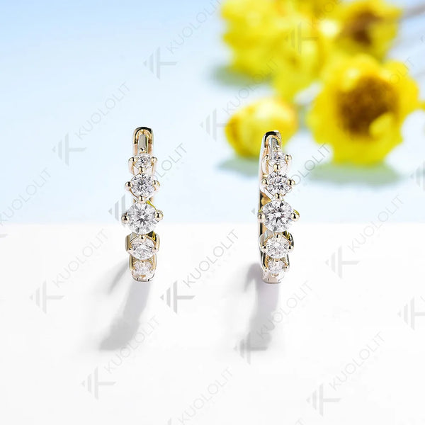 Kuololit Moissanite Earrings for Women14K 10K Solid Gold White Gold 925 Silver Clip Hoop Round for Party Christmas Classic Gifts