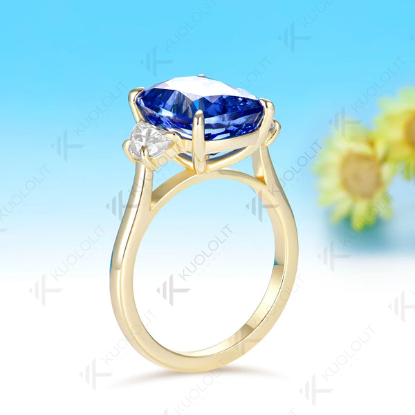 Kuololit 7.5CT Lab Grown Sapphire Moissanite Custom Ring for Women Solid 14K 10K Yellow Gold for Anniversary Christmas Gifts